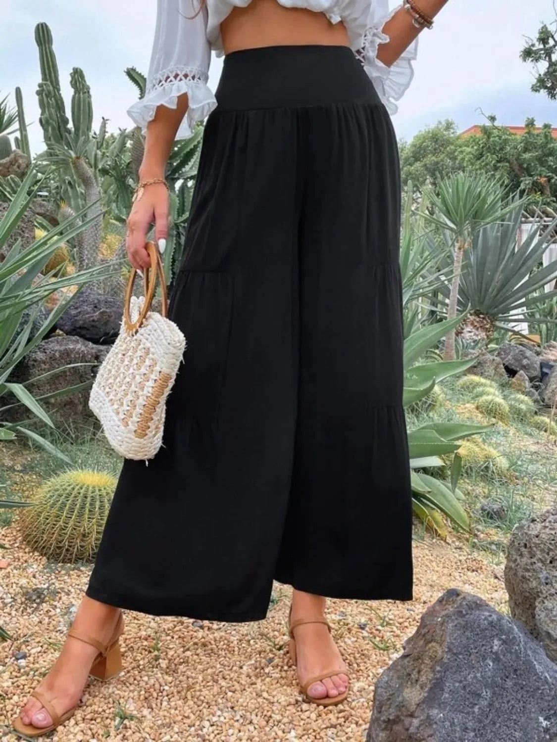 High waist wide leg pants with tiers.