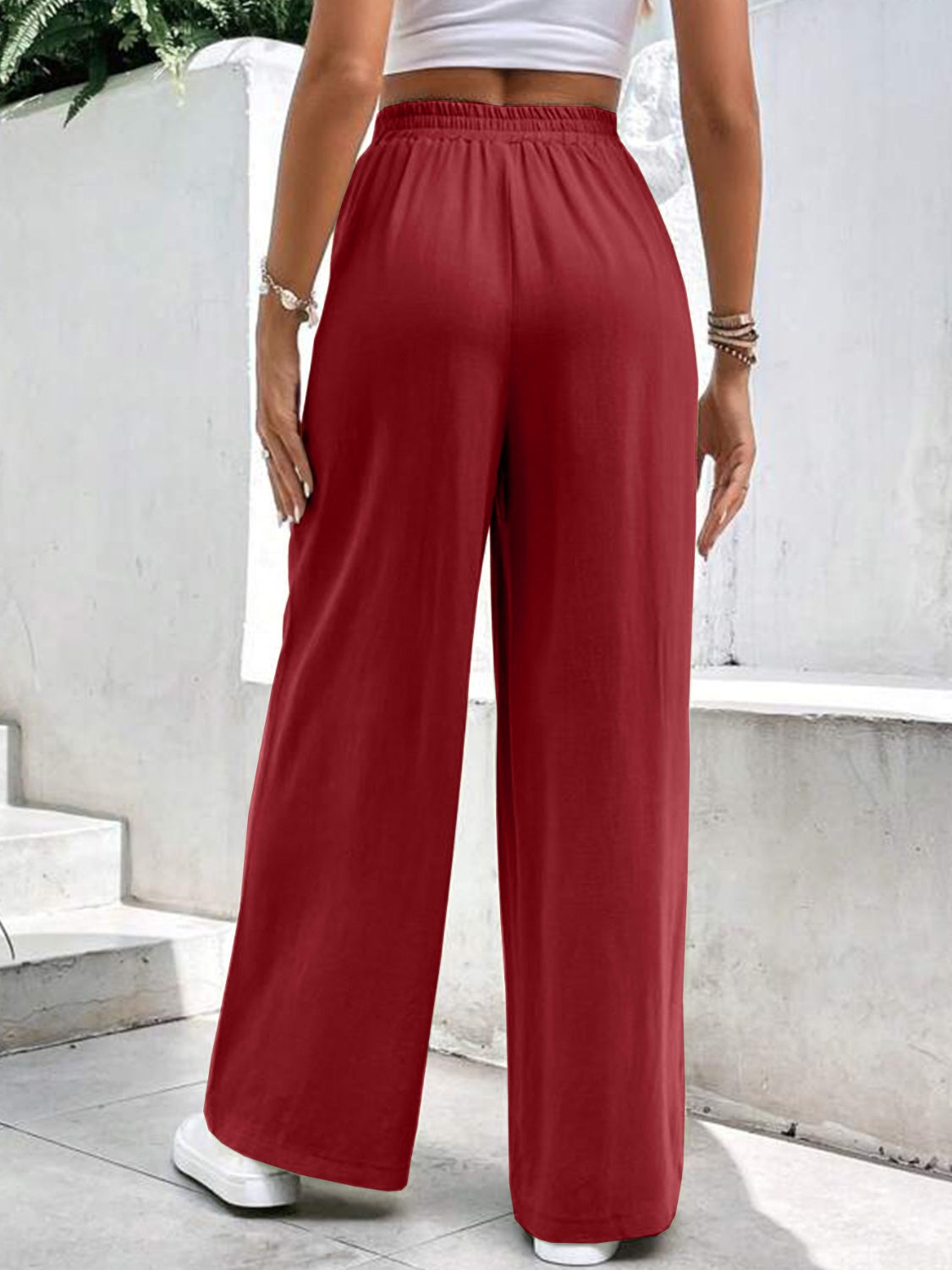 High waist wide leg pants with pockets, opaque.