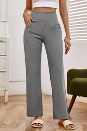 High waist wide leg pants with pockets, opaque.