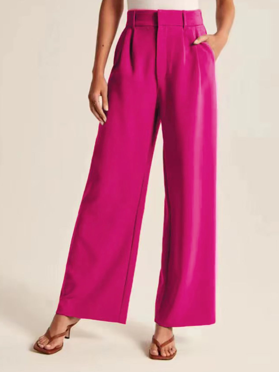 High waist wide leg pants, opaque.