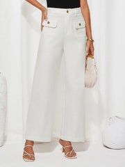 High waist wide leg pants with buttons and pockets.