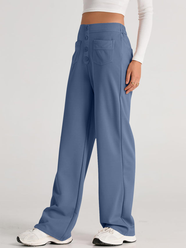 High waist wide leg pants with pockets, opaque.