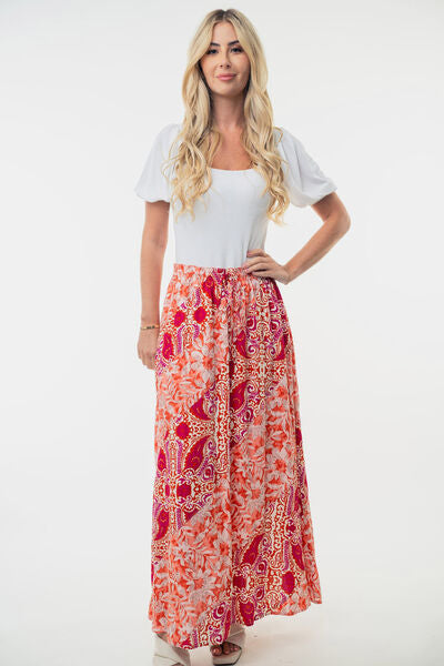White Birch High Waisted Floral Woven Skirt.