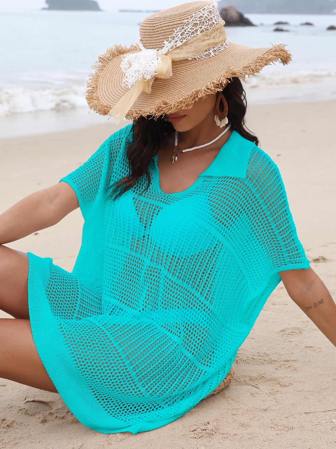 Hollow Out Collared Neck Cover-Up.