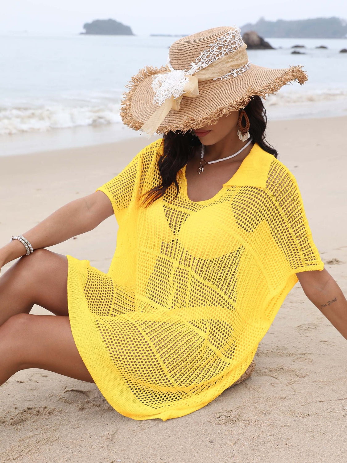 Hollow Out Collared Neck Cover-Up.