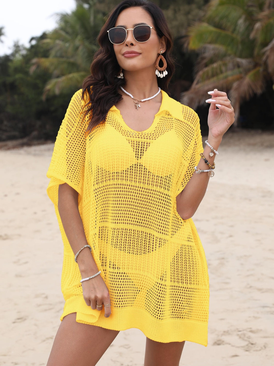Hollow Out Collared Neck Cover-Up.