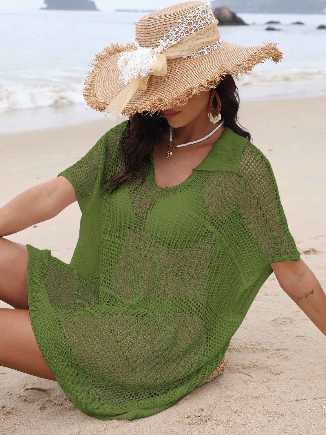 Hollow Out Collared Neck Cover-Up.