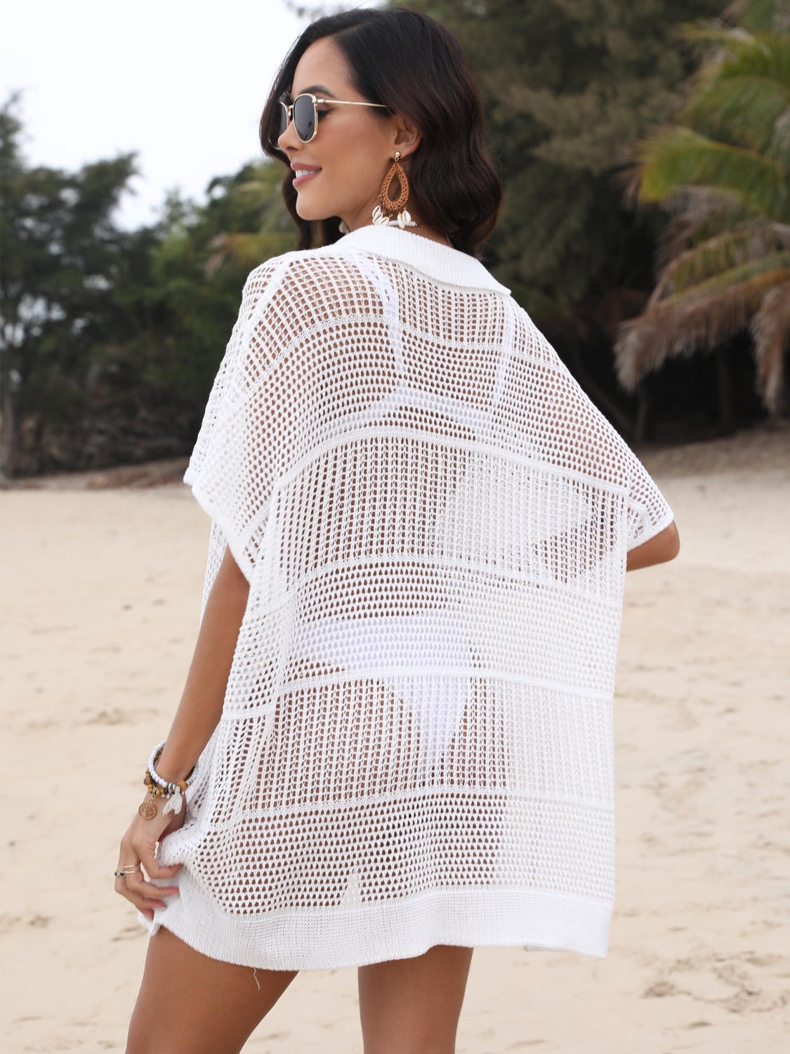 Hollow Out Collared Neck Cover-Up.