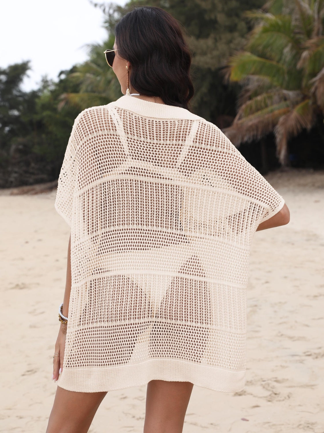Hollow Out Collared Neck Cover-Up.