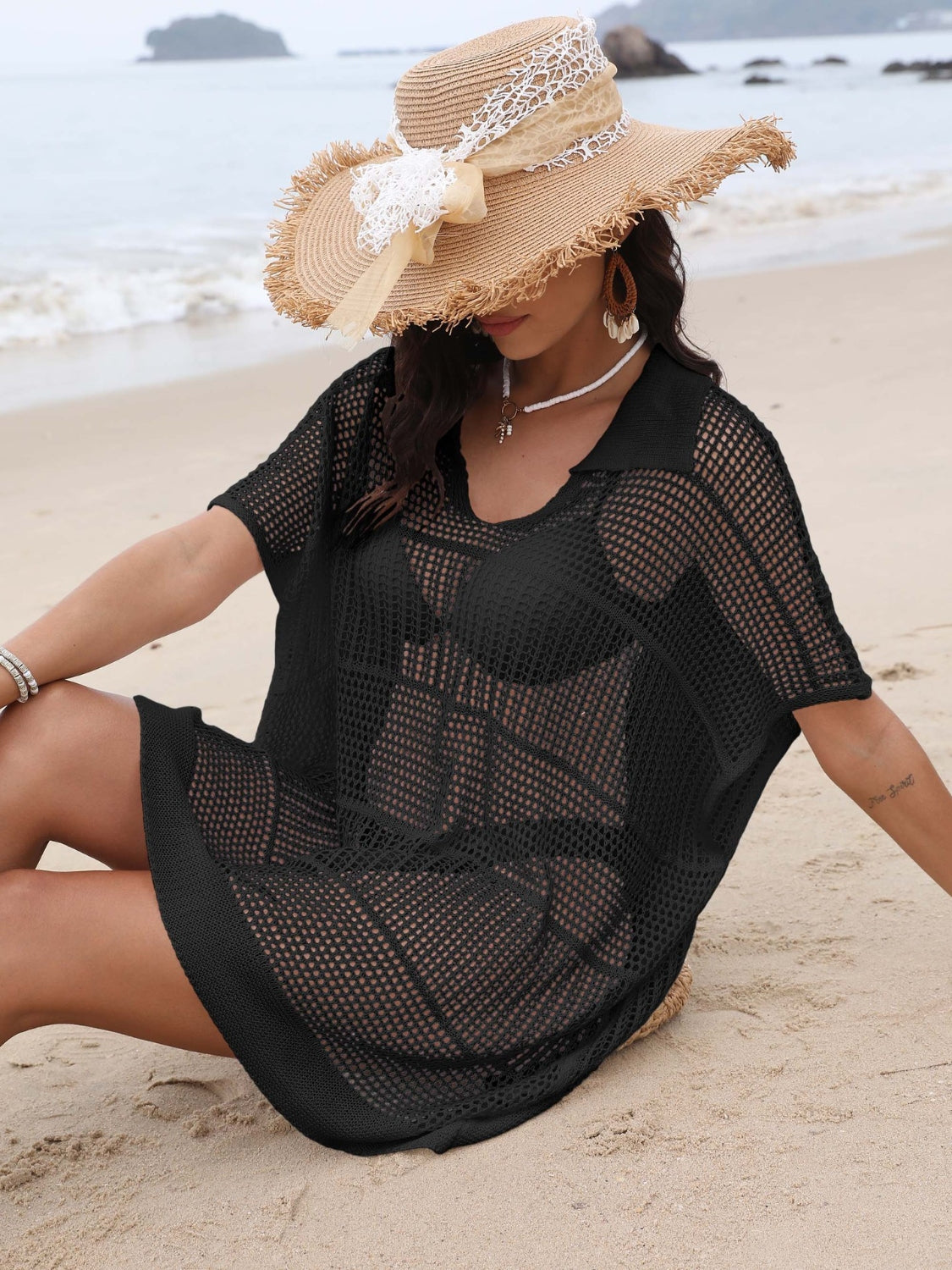 Hollow Out Collared Neck Cover-Up.
