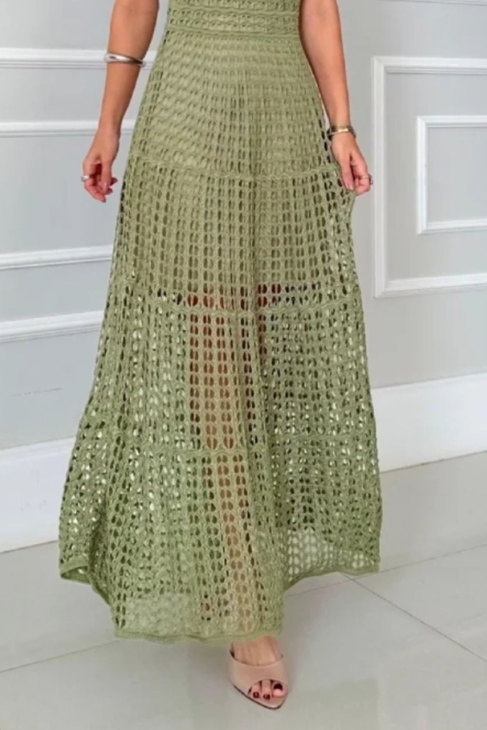 Hollowed-Out Sleeveless Maxi Dress.