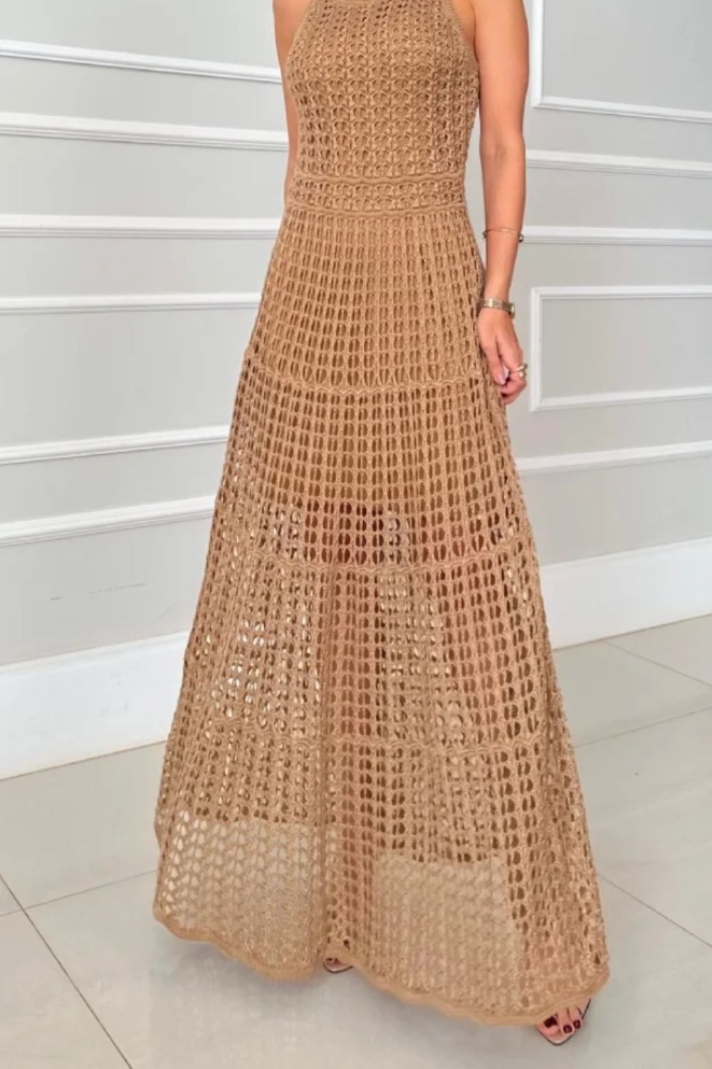 Hollowed-Out Sleeveless Maxi Dress.