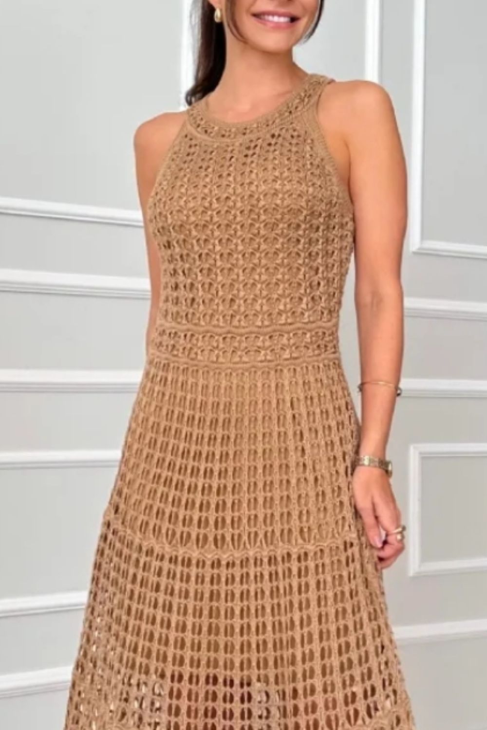 Hollowed-Out Sleeveless Maxi Dress.
