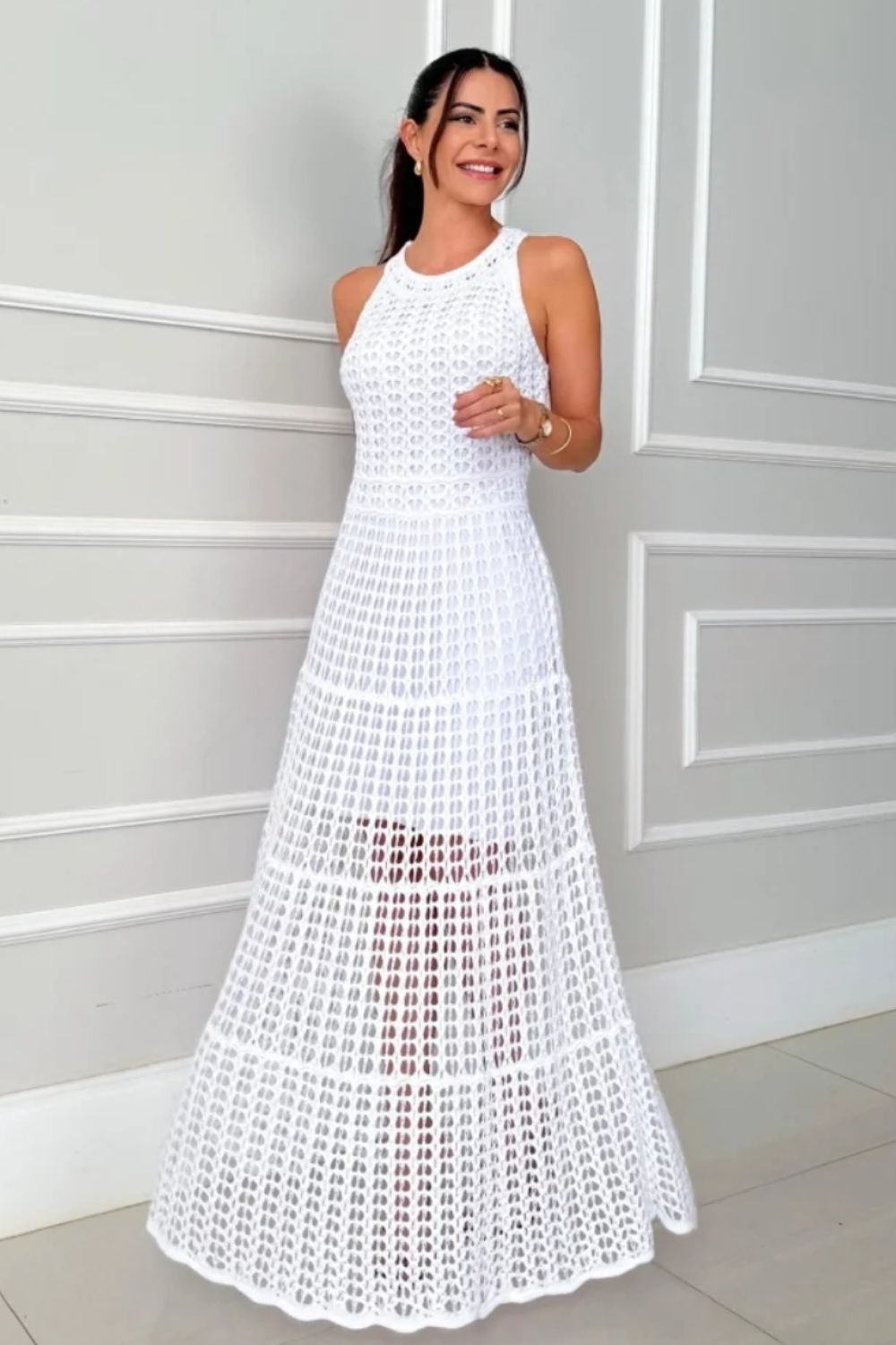 Hollowed-Out Sleeveless Maxi Dress.
