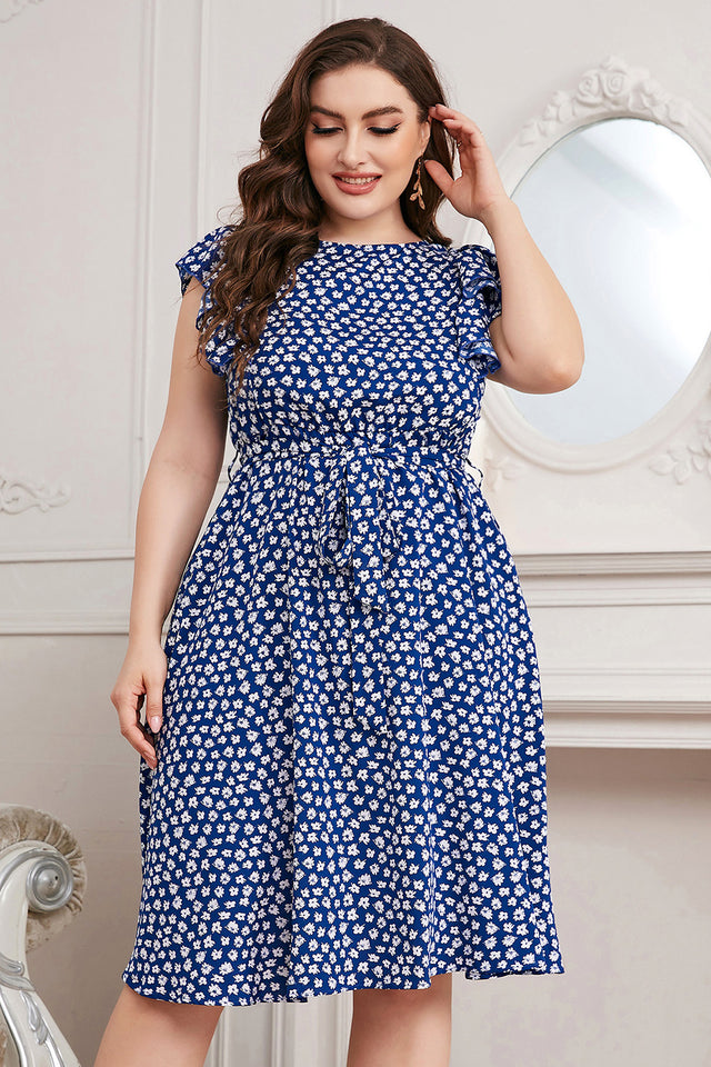 Honey Plus Size Round Neck Tie Waist Dress.