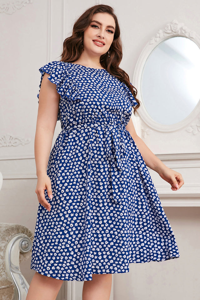 Honey Plus Size Round Neck Tie Waist Dress.