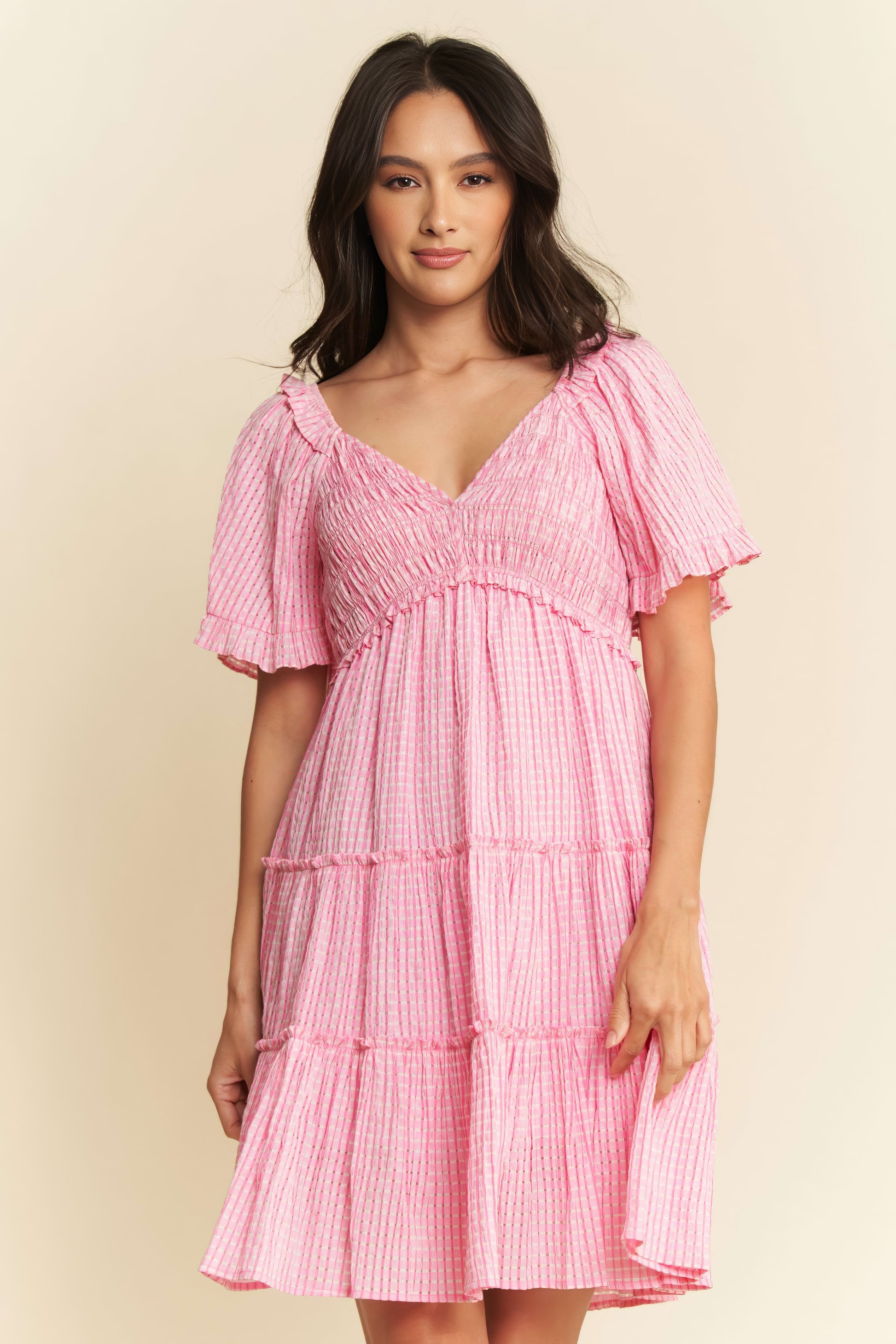 Eyelet Grecian Neck Tie Waist Midi Dress.