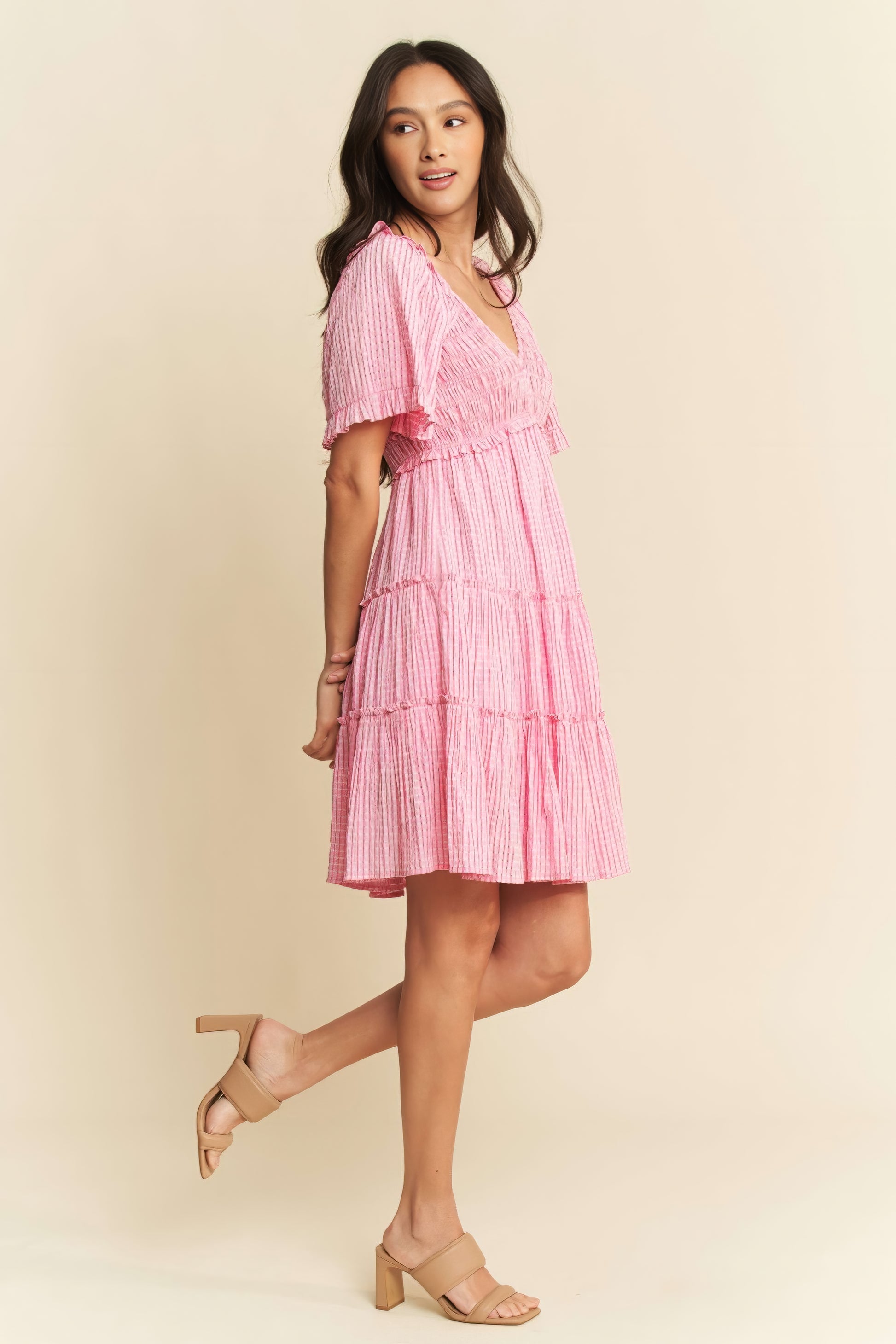 Feather Print Spaghetti Strap Split Dress.