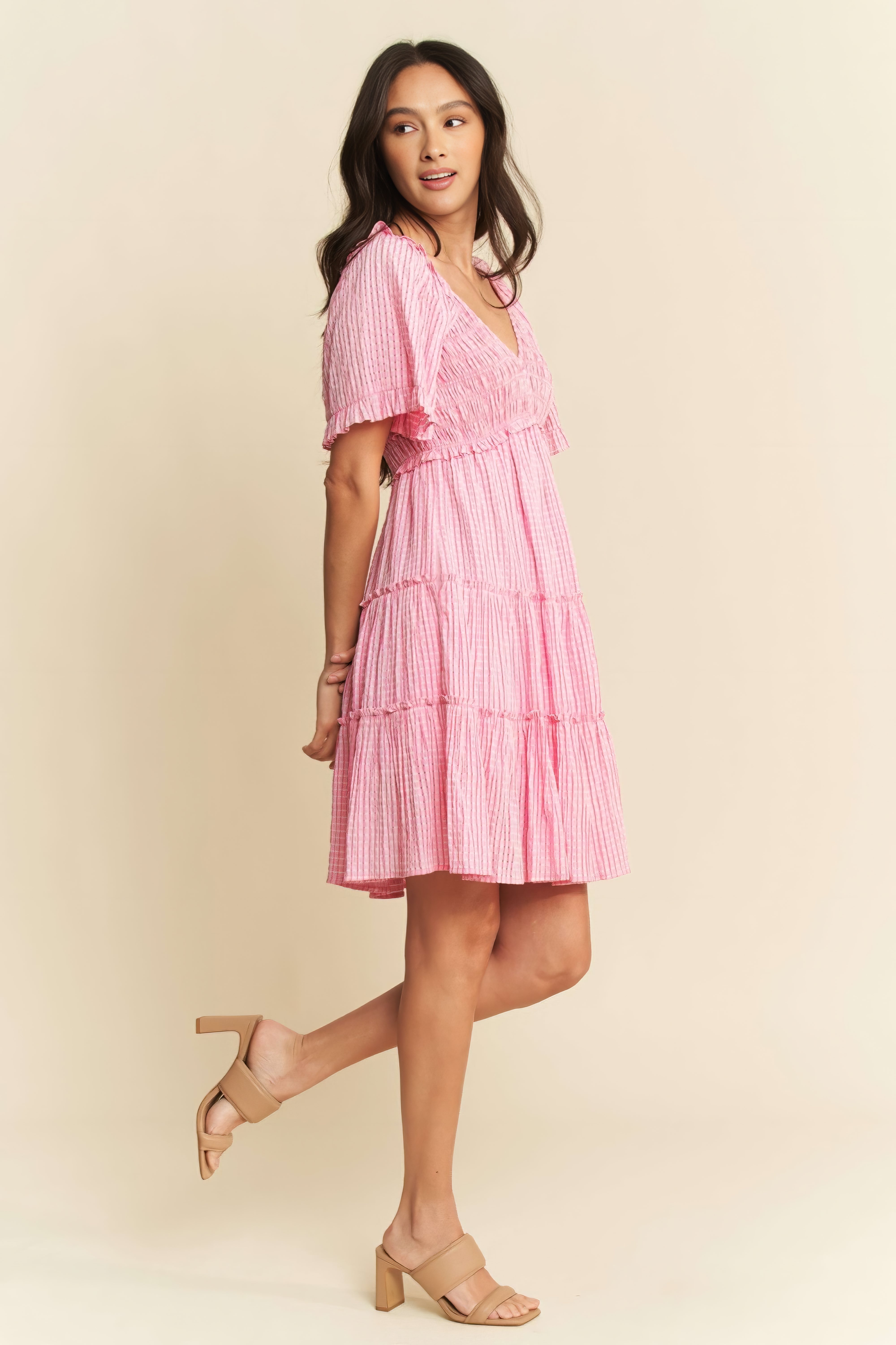 Feather Print Spaghetti Strap Split Dress.