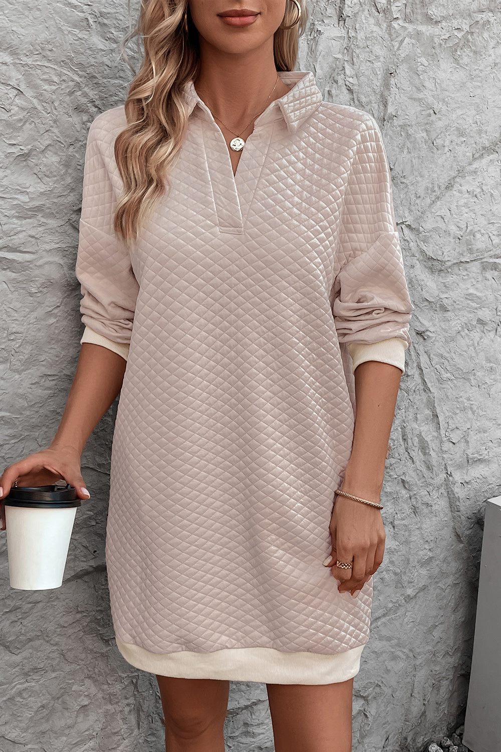 Perfee Johnny Collar Dropped Shoulder Dress.