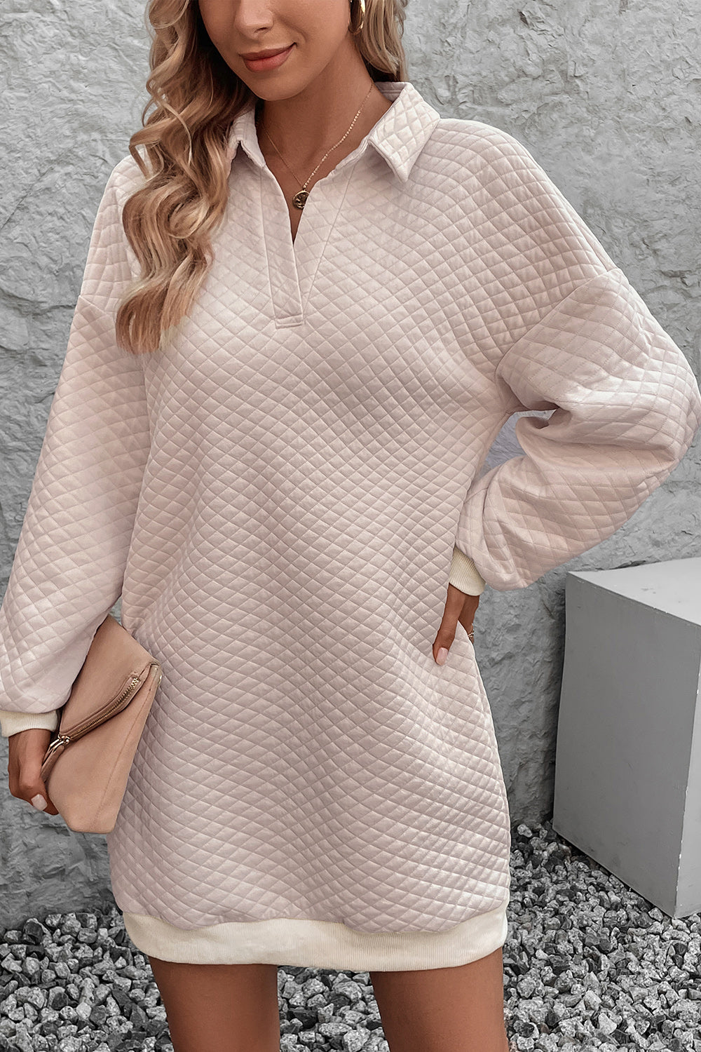 Perfee Johnny Collar Dropped Shoulder Dress.