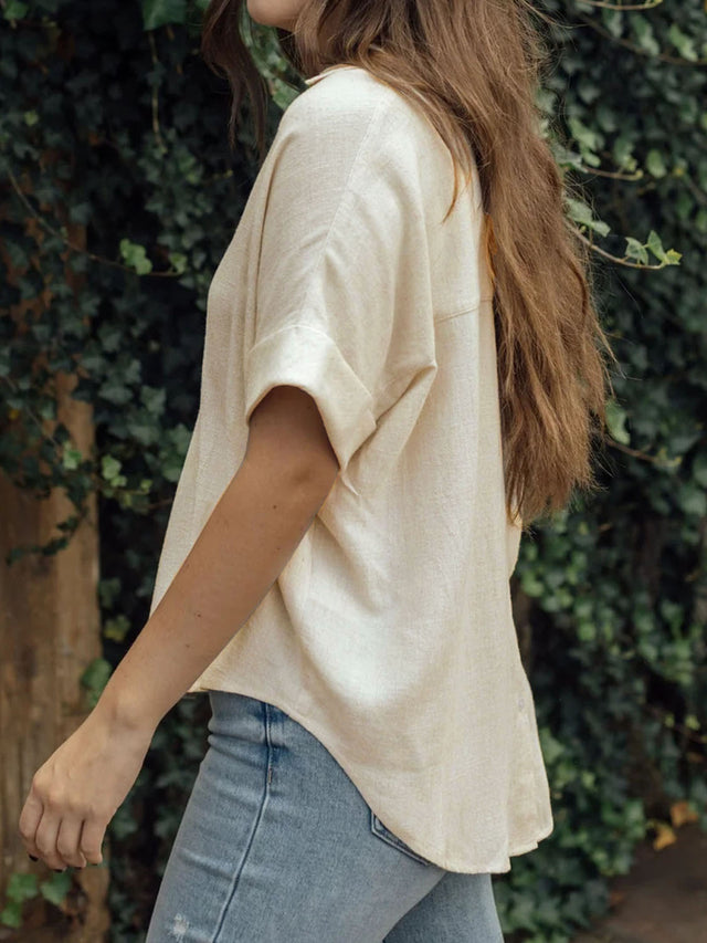 Perfee johnny collar half sleeve blouse.