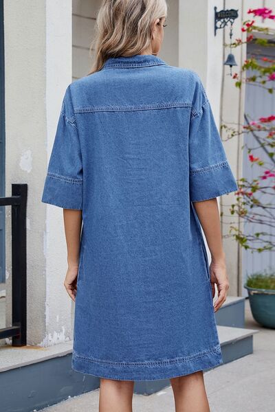 Johnny Collar Half Sleeve Denim Dress.