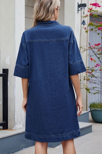 Johnny Collar Half Sleeve Denim Dress.