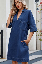 Johnny Collar Half Sleeve Denim Dress.