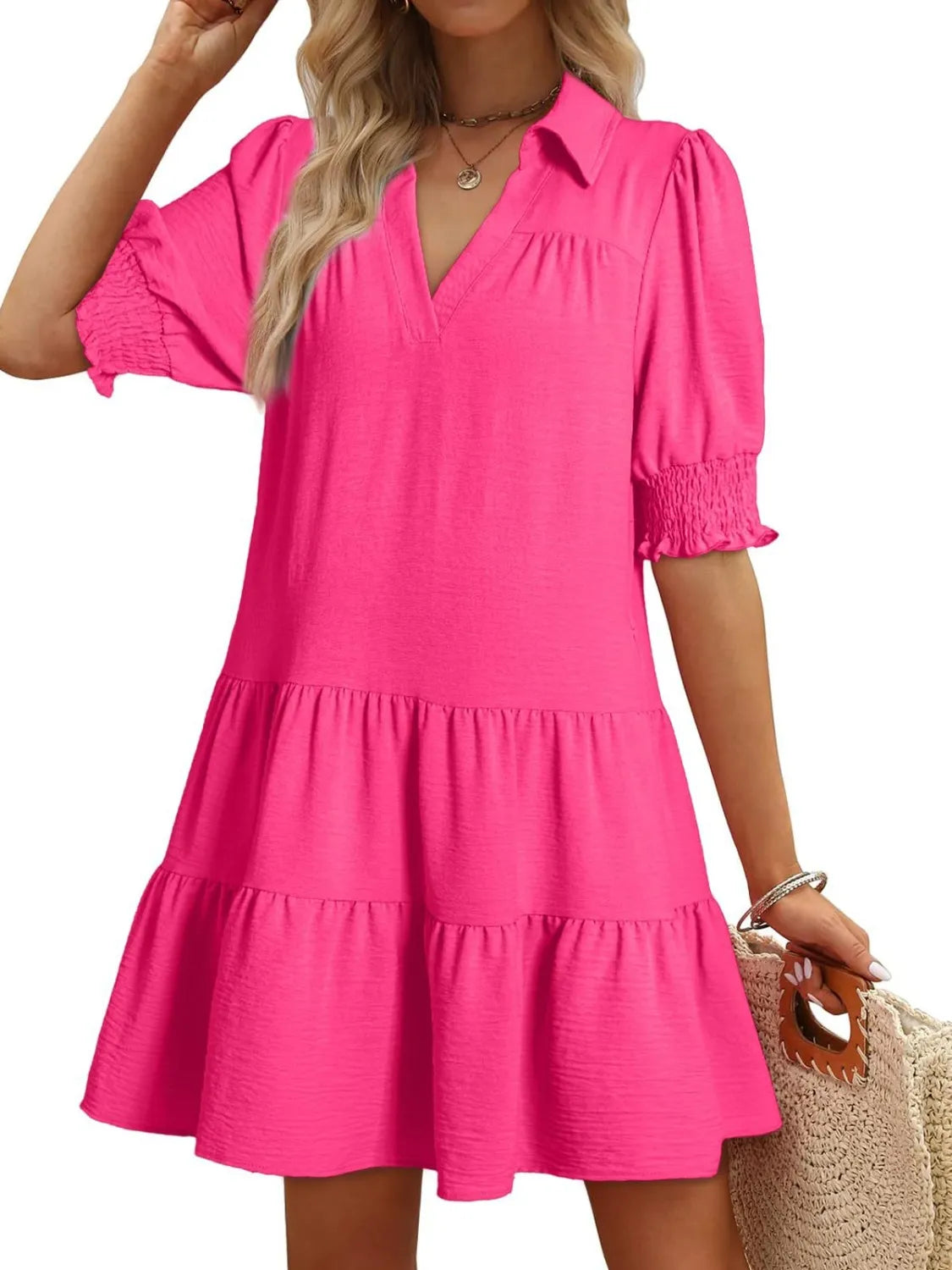 Johnny Collar Short Sleeve Mini Dress.