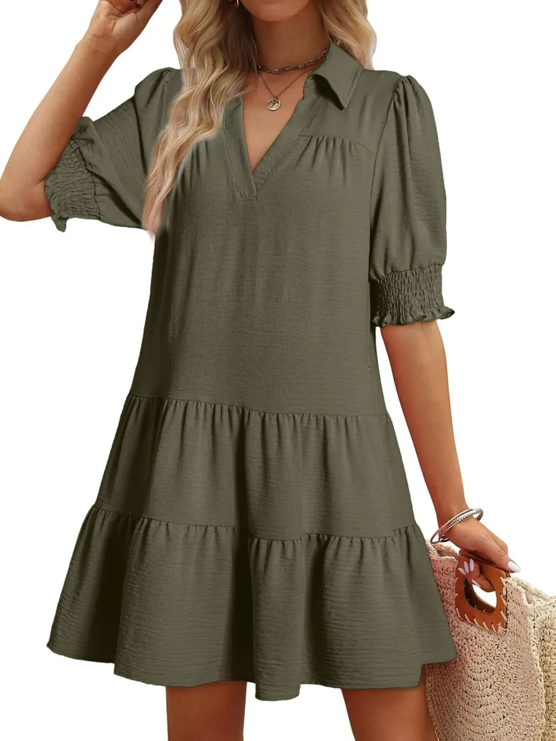 Johnny Collar Short Sleeve Mini Dress.