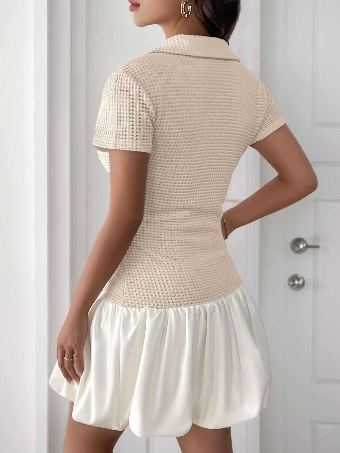 Perfee Johnny Collar Short Sleeve Mini Dress.