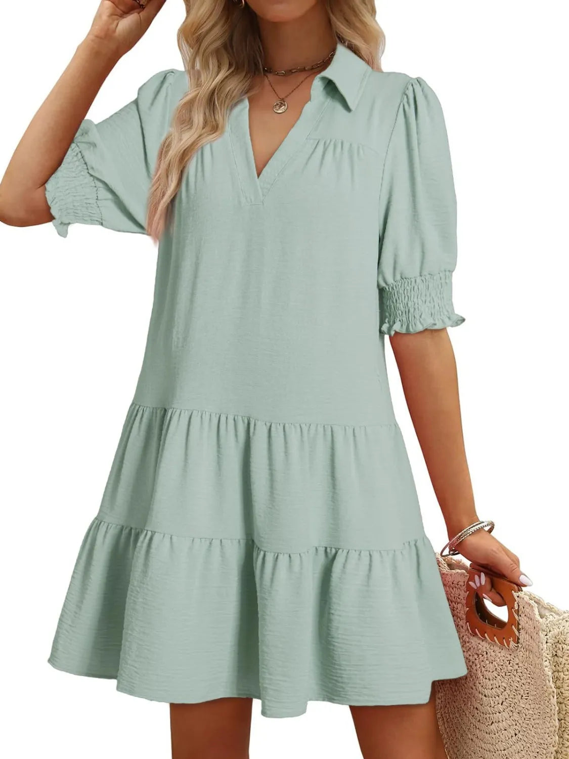 Johnny Collar Short Sleeve Mini Dress.