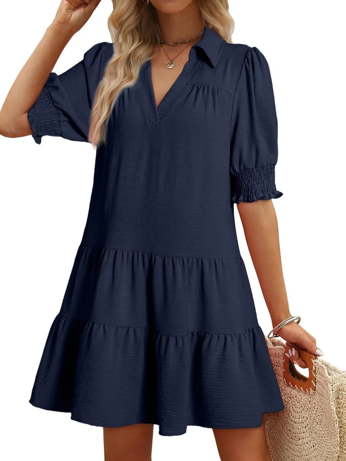 Johnny Collar Short Sleeve Mini Dress.