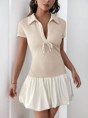 Perfee Johnny Collar Short Sleeve Mini Dress.