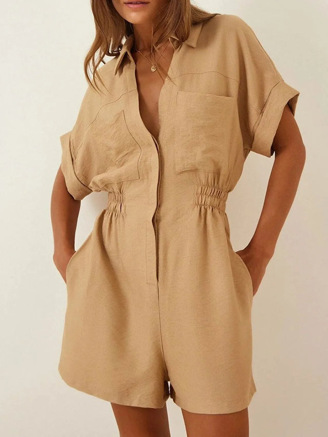 Flounce Sleeves Romper with Belt and Ruffled Details.