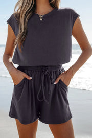 Tied Front Printed Wide Strap Romper.