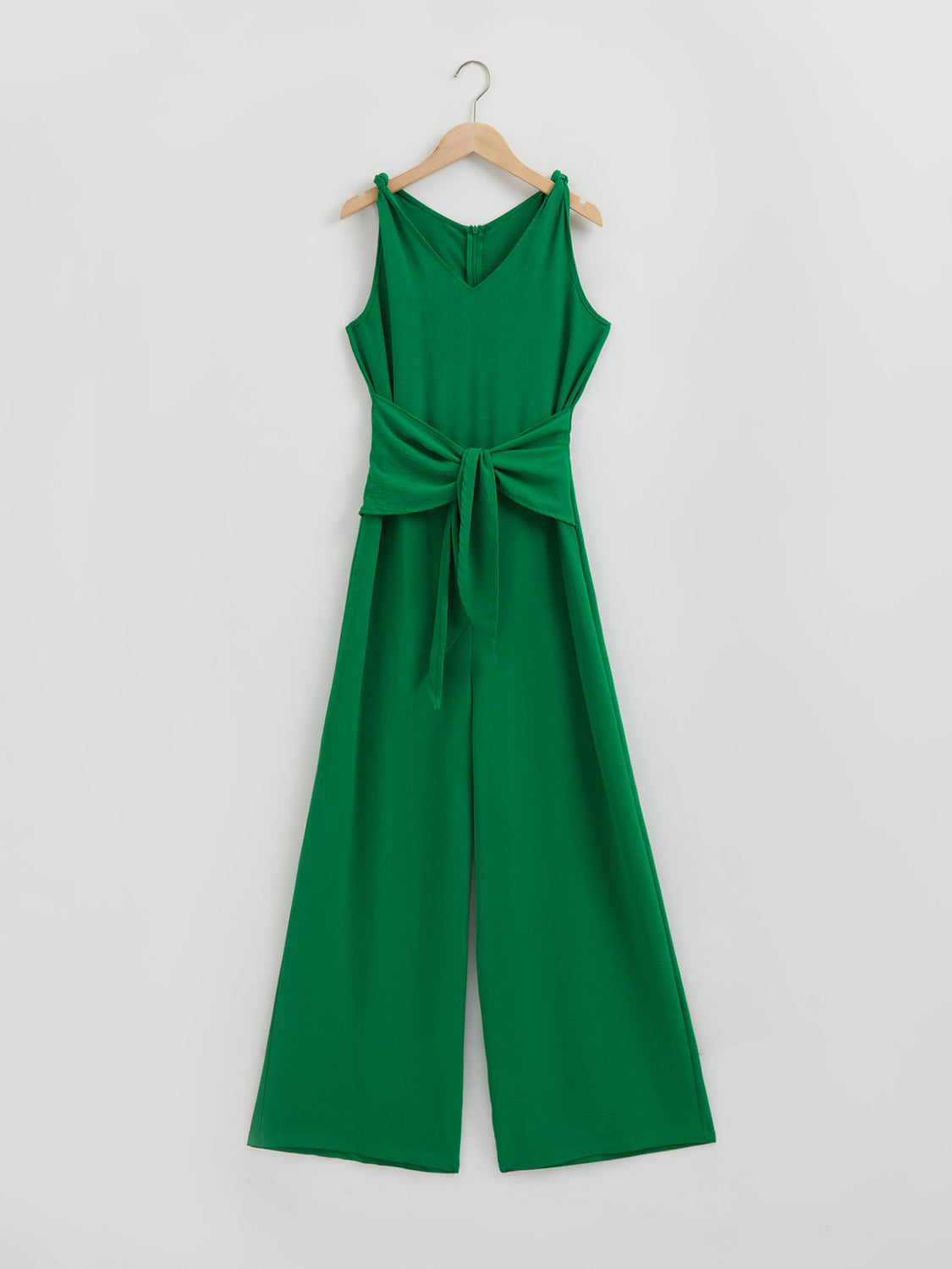 Knot Detail Tie Front Sleeveless Jumpsuit.