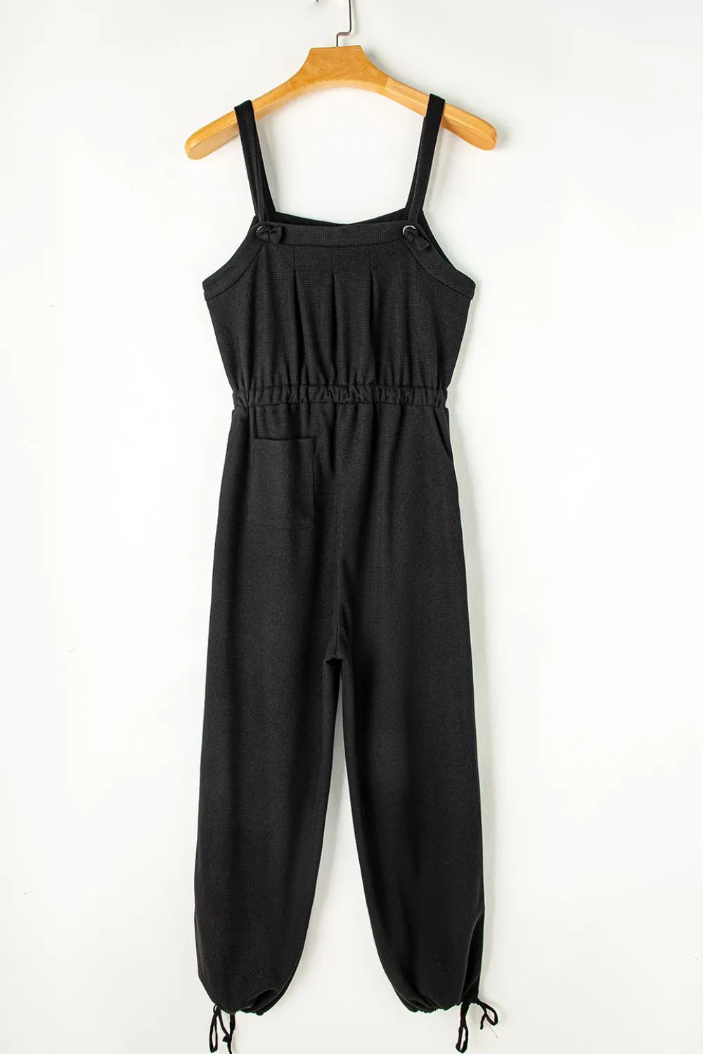 Knotted Straps Button Textured Drawstring Jumpsuit
