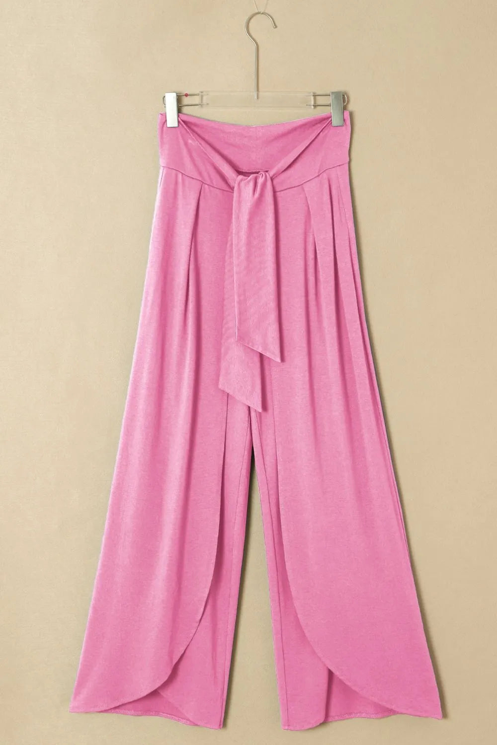 Knotted waist split leg relaxed pants with tie.