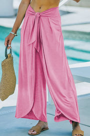 Knotted waist split leg relaxed pants with tie.
