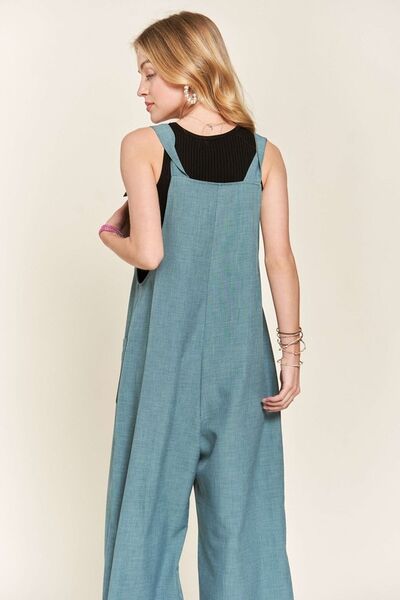 Knotted Wide Strap Wide Leg Overalls with Pockets.