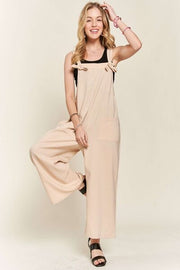 Knot Straps Wide Leg Ribbed Overalls with Pockets.