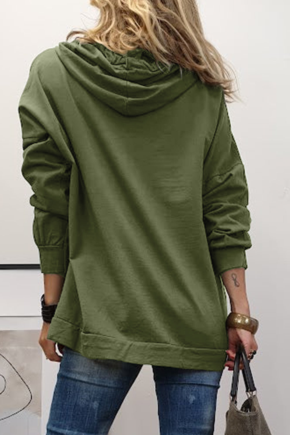 LOVE graphic drawstring dropped shoulder hoodie.