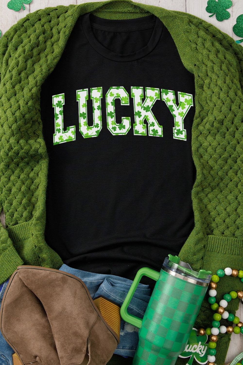 LUCKY Letter Clover Short Sleeve T-Shirt