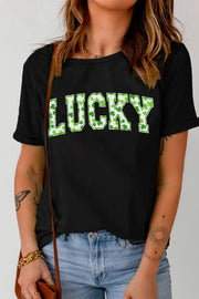 LUCKY Letter Clover Short Sleeve T-Shirt