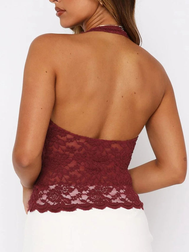 Lace backless halter neck cami.