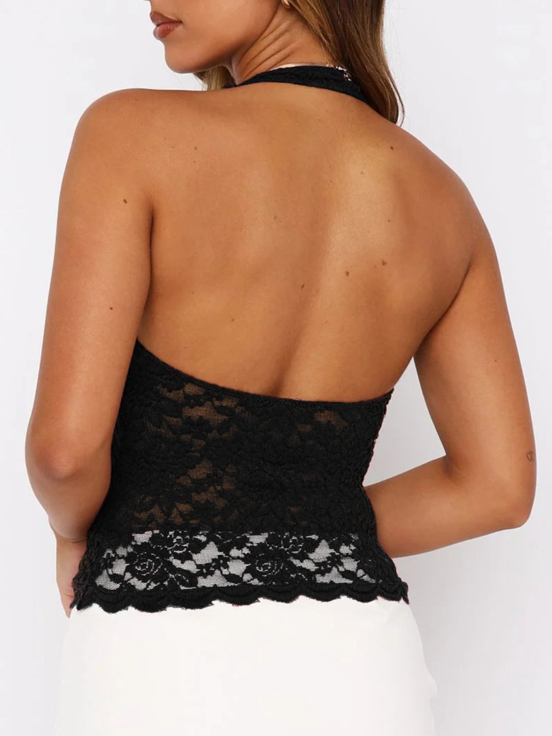 Lace backless halter neck cami.