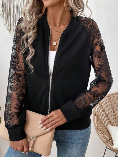 Lace baseball collar zip up jacket.