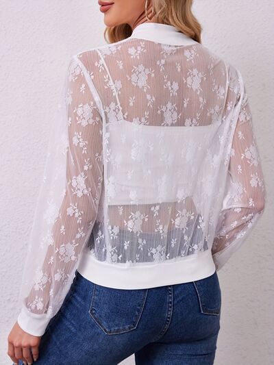 Lace baseball collar zip up jacket.